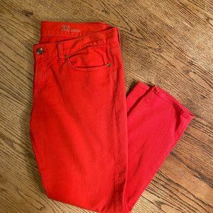 J Crew Womens Toothpick Denim Jeans Size 32 Ankle‎ Red Stretch pocket Mid Rise